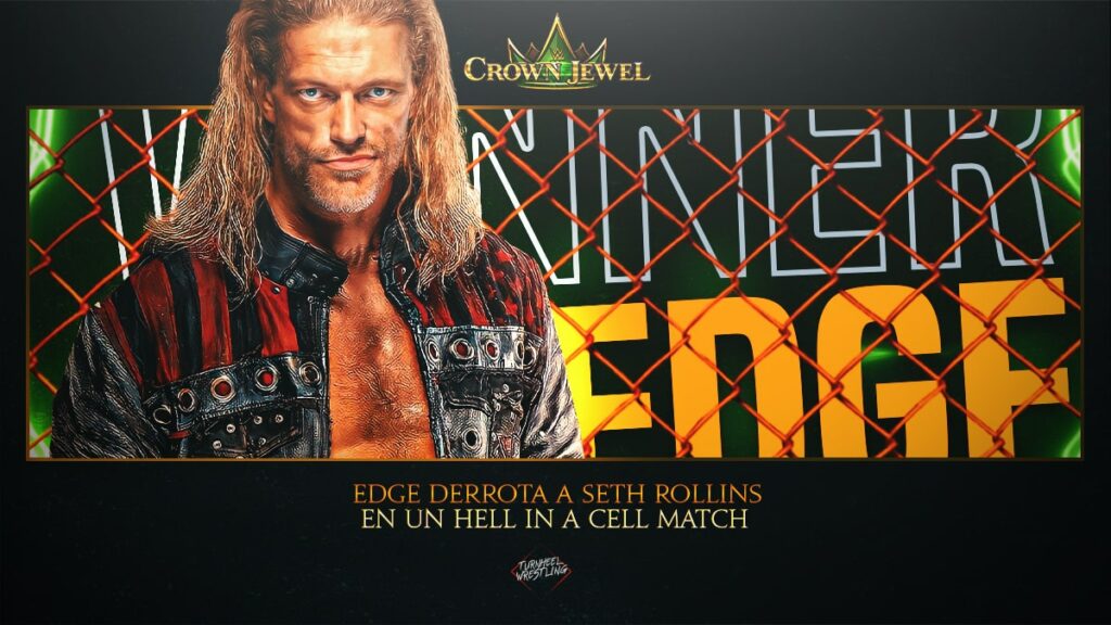 Edge derrota a Seth Rollins en una Hell in a Cell match en Crown Jewel 2021.