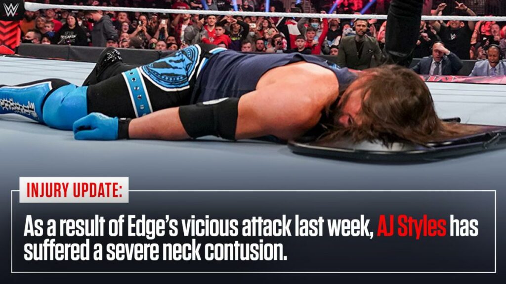 WWE anuncia que AJ Styles sufrió una contusión en el cuello