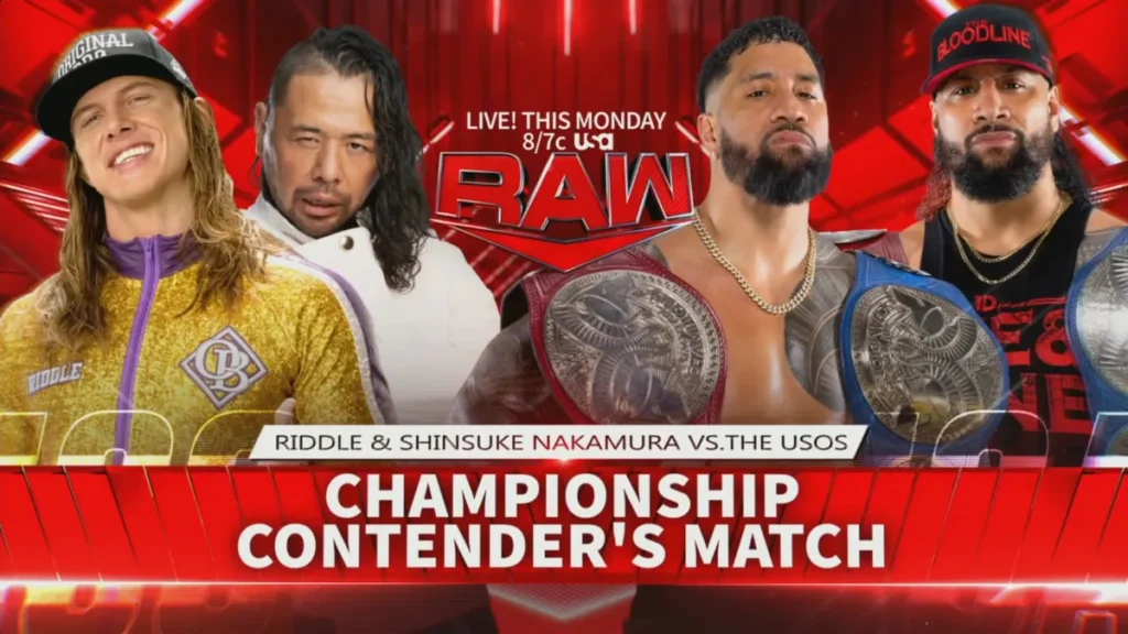 Riddle y Shinsuke Nakamura lucharán ante The Usos en un Contender match en WWE RAW
