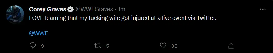 Corey Graves borra un tuit donde menciona a WWE tras la aparente lesión de Carmella