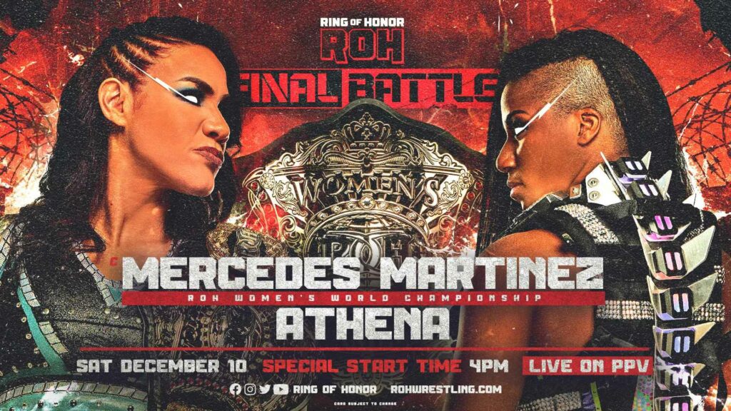 Mercedes Martinez defenderá el Campeonato Mundial Femenino de ROH frente a Athena en Final Battle 2022