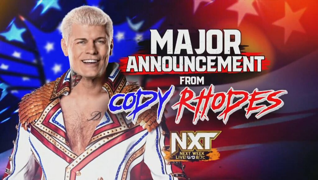 Cody Rhodes dará un anuncio importante en NXT la semana que viene