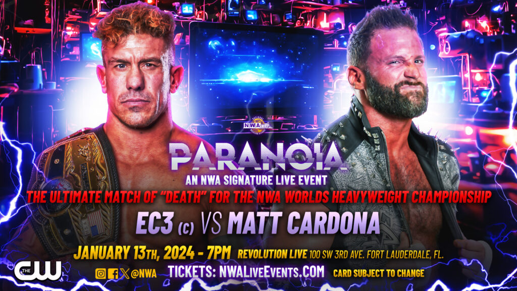 Matt Cardona se enfrentará a EC3 en un 'Ultimate Match of Death' por el Campeonato Mundial de NWA en Paranoia