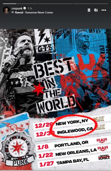 CM Punk publica su calendario de apariciones hasta Royal Rumble 2024