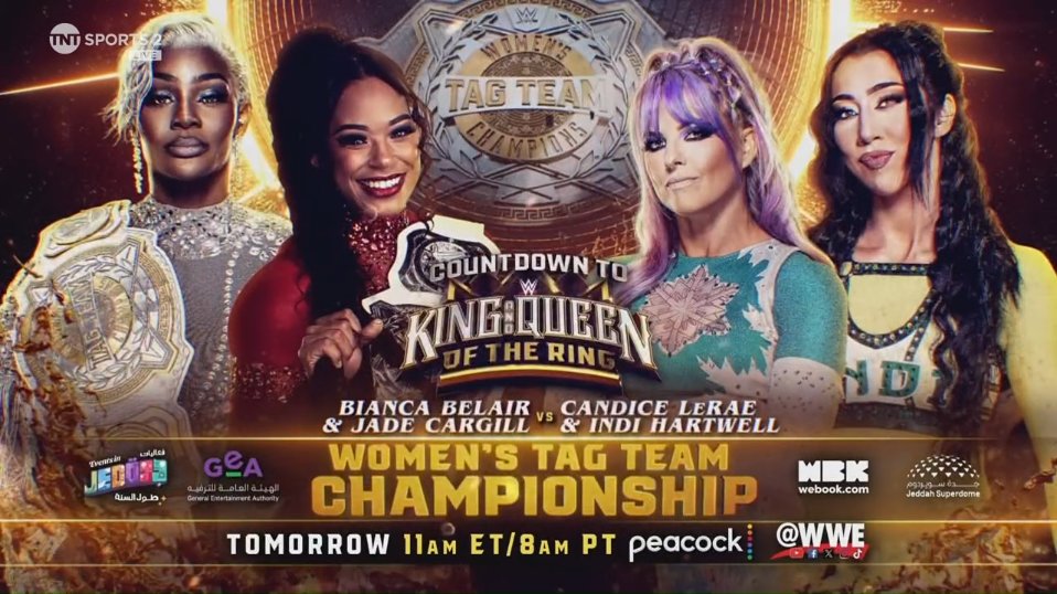 Bianca Belair y Jade Cargill defenderán los Campeonatos Femeninos por Parejas de WWE ante Cadice Le Rae e Indi Hartwell en Countdown to King and Queen of the Ring 2024
