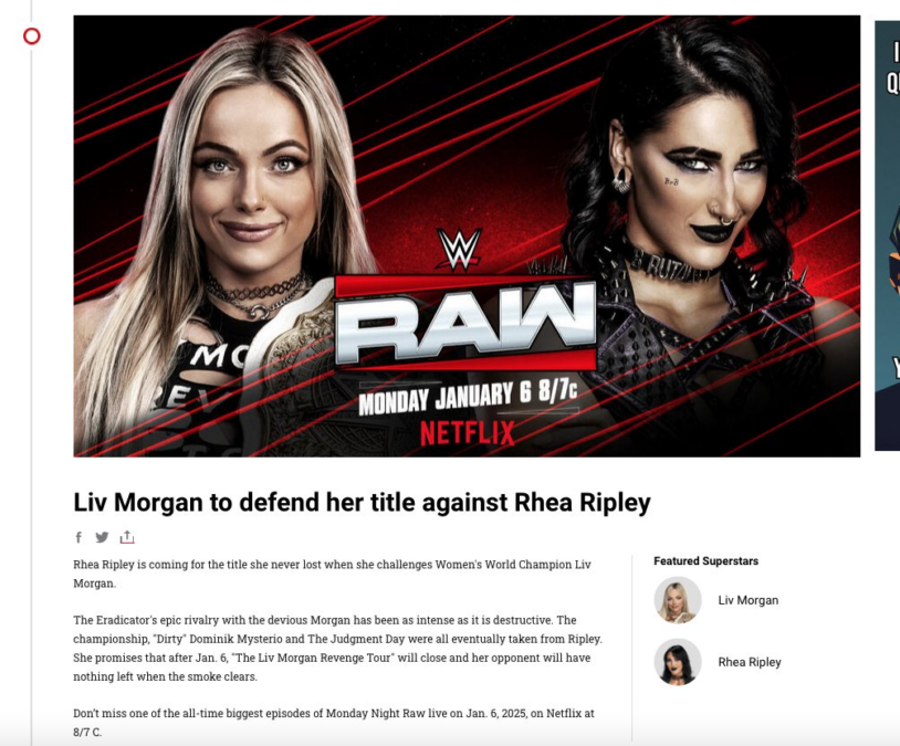 WWE habría eliminado una estipulación para un combate de RAW en el estreno en Netflix