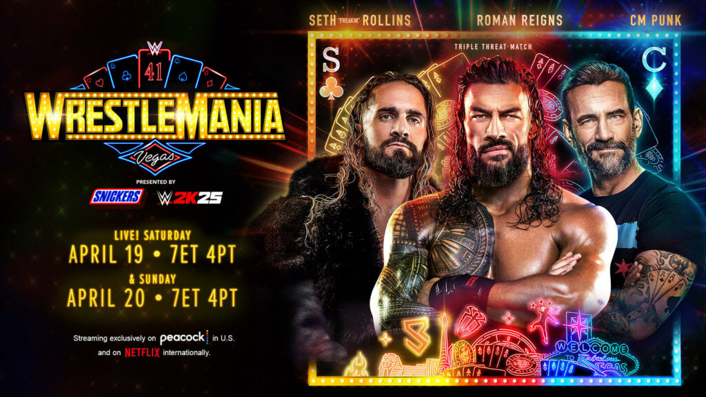 CM Punk, Seth Rollins y Roman Reigns se enfrentarán en una triple amenaza en WrestleMania 41